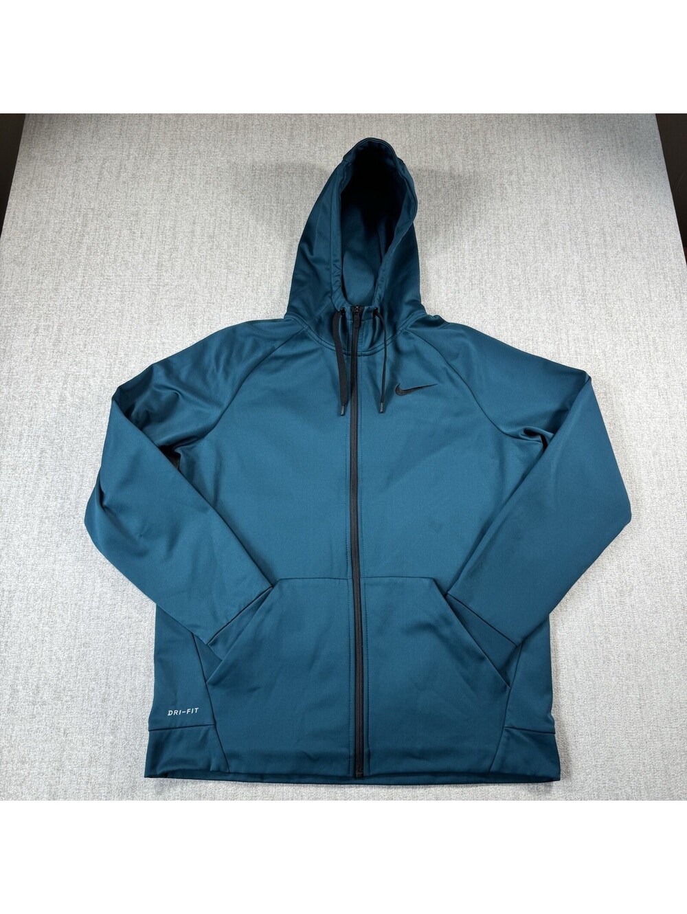 Nike Dri-FIT Men's Green Full Zip Hooded Hoodie Pockets Long Sleeve L